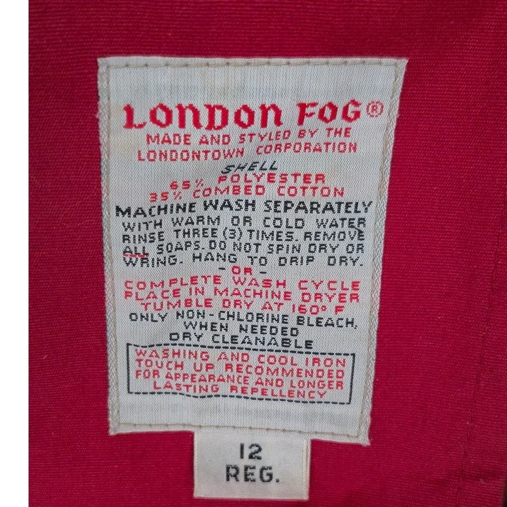 London Fog Maincoats Vintage Navy Blue Trench Coat Red Lining Belted Size 12 Reg